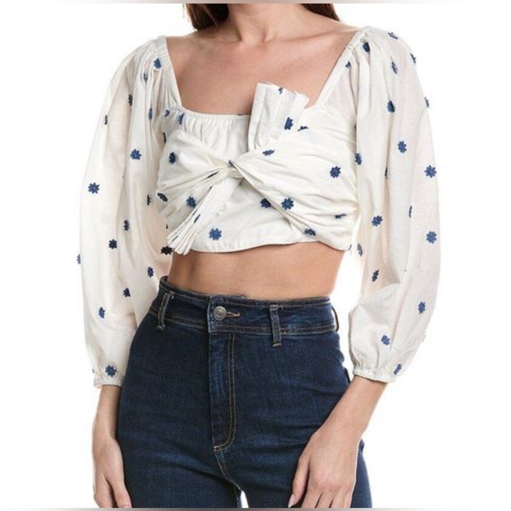Farm Rio Blue Flowers Long Sleeve Crop Top